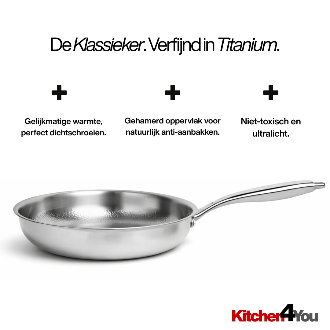 Titanium Koekenpan | Gehamerd Design | Geschikt voor Inductie | Vaatwasserbestendig | Kitchen4You